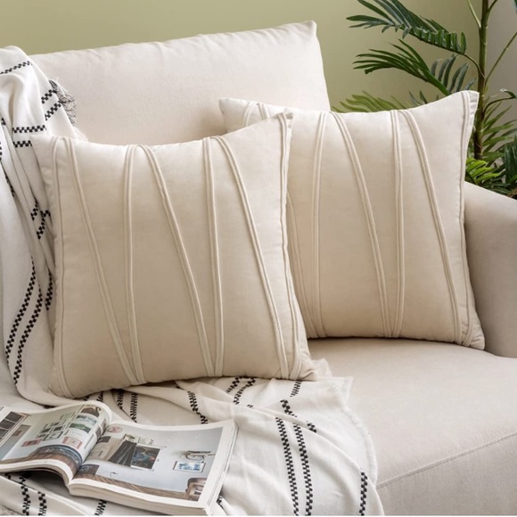 Luxury HomeElegant Cream Soft Velvet Geo Textured Throw Pillow